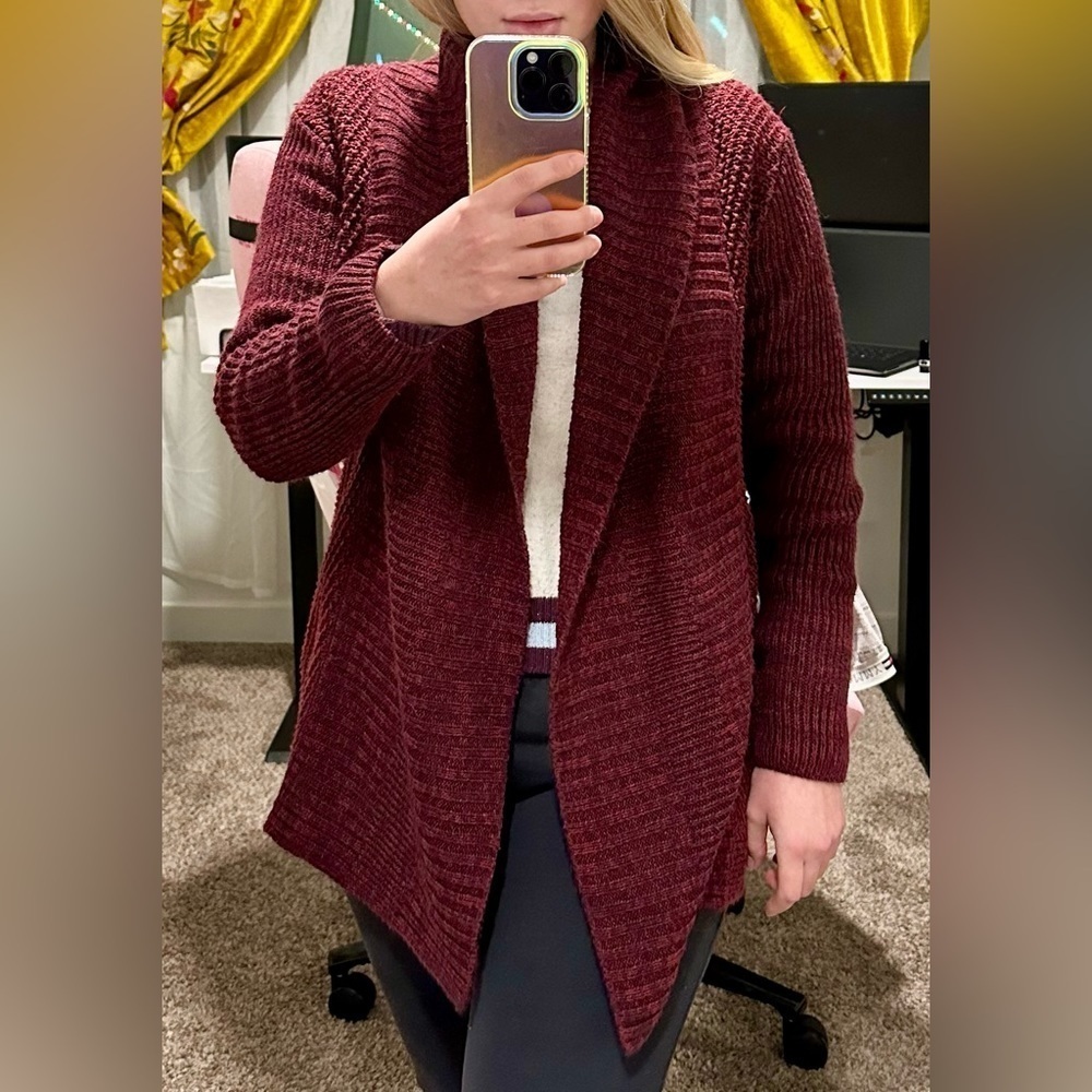 LETY & Me Size M Burgundy Cowl Neck Cardigan
